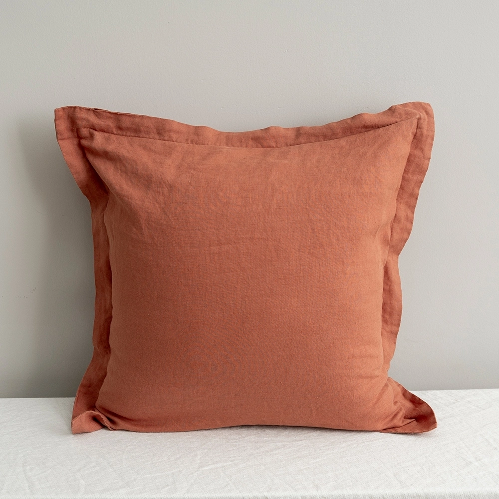 Custom Solid Square Pure Linen Vintage Plain Decor Cushion Cover With Zipper 1