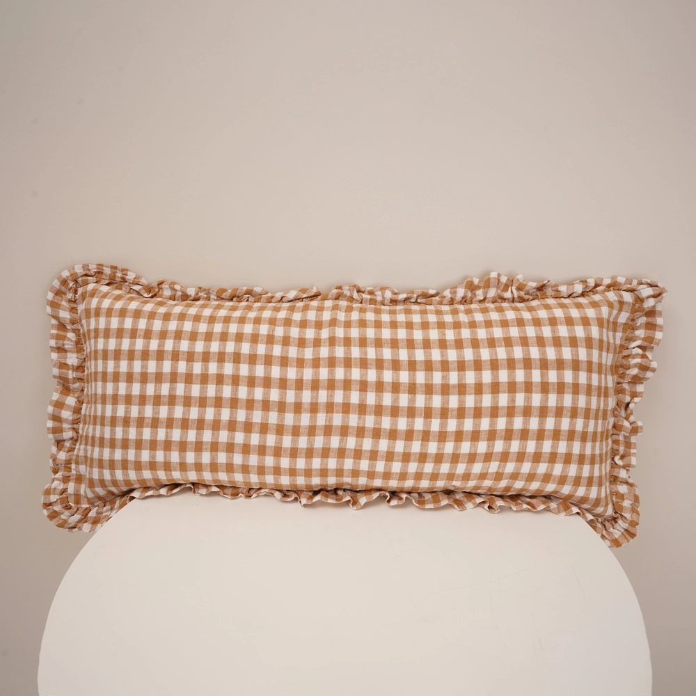 Factory Custom Long Rectangle Pillow Cover Pure Linen Fabric Ruffle Edge Cushion Cover 1