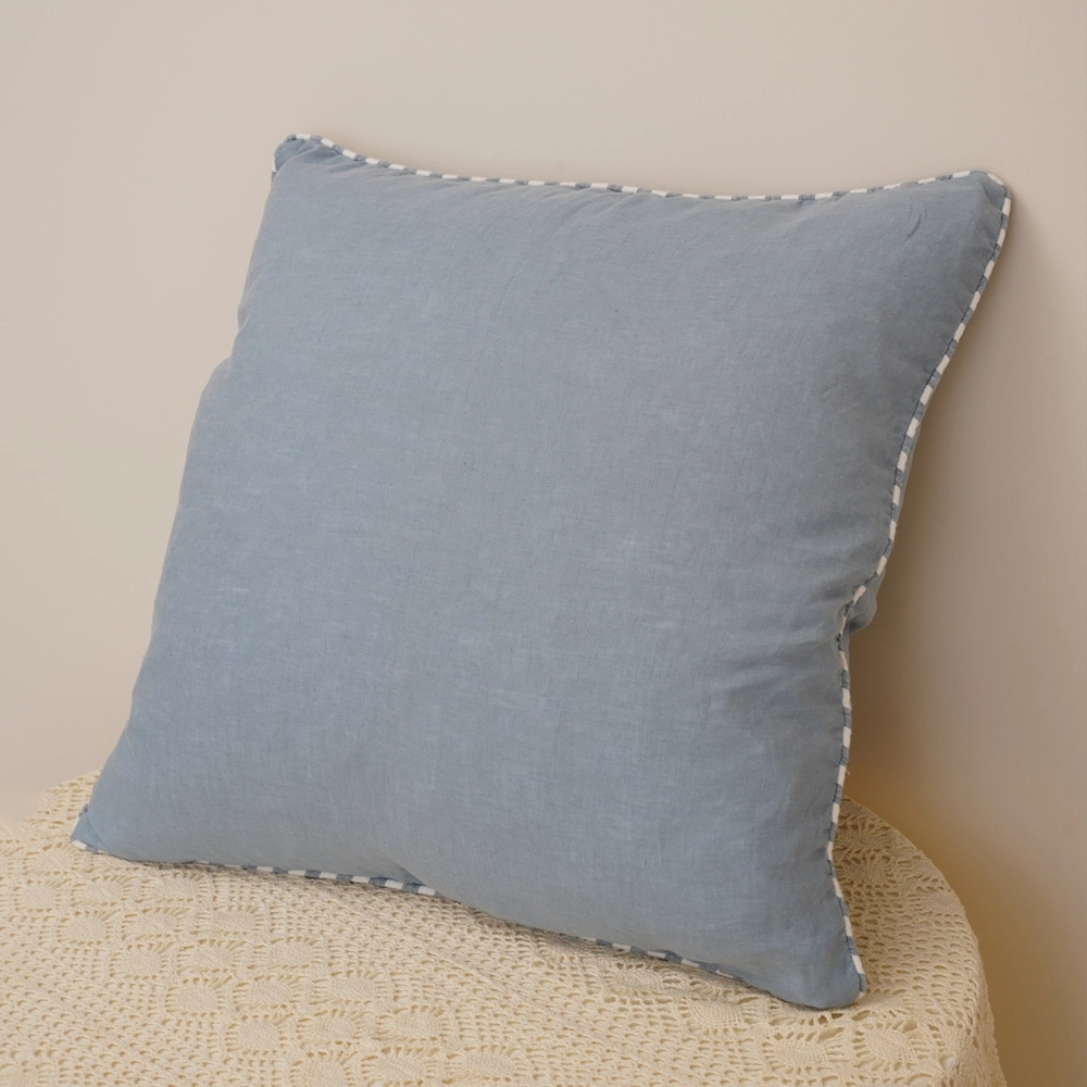 Custom Organic Solid Color Square Linen Cloth Zipper Cushion Cover with Piping Edge 1