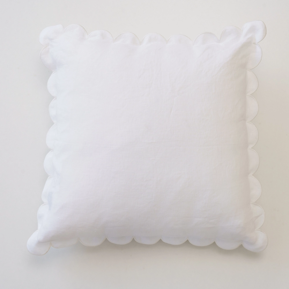 OEKO Custom Size Scalloped Edge Pillow Cover Hidden Zipper White Linen Cushion Cover 1