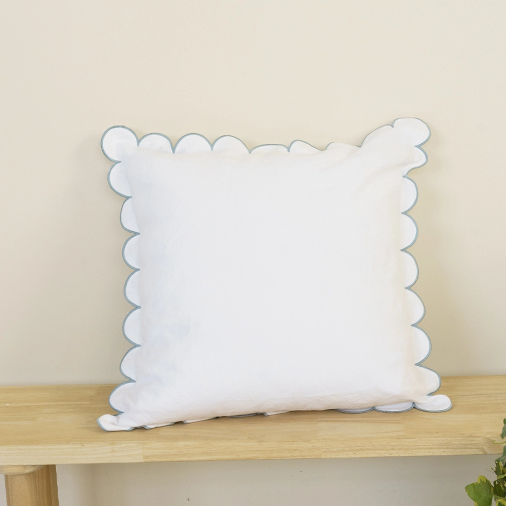 Home Decor Scalloped Embroidery Edge Flax Linen Cushion Cover With Invisible Zipper 1