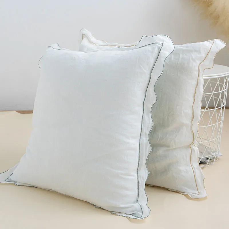 Custom Ruffle Embroidery Edge Pillow Cases Home Decor Linen Two Tone Sofa Cushion Cover 1