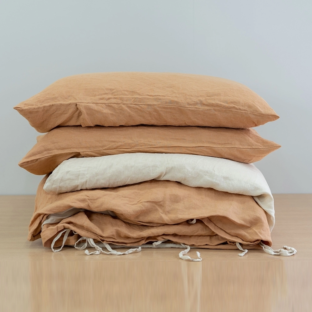 100% Linen Flax Stone Washed Two Tone Quilt Cover Bedding Set with Tie Closure 1