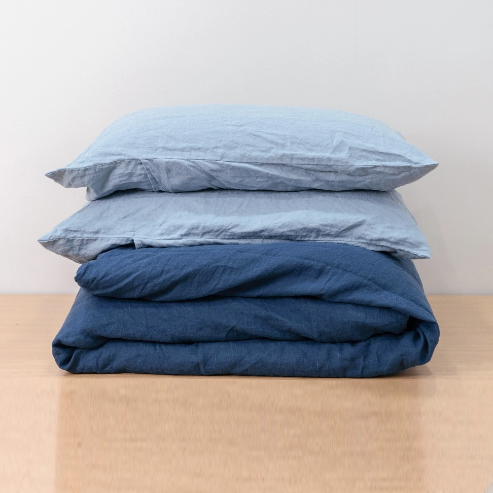 OEM Custom Size Solid Contrast Color Tie Closure 100% Pure Linen Duvet Cover Set 1