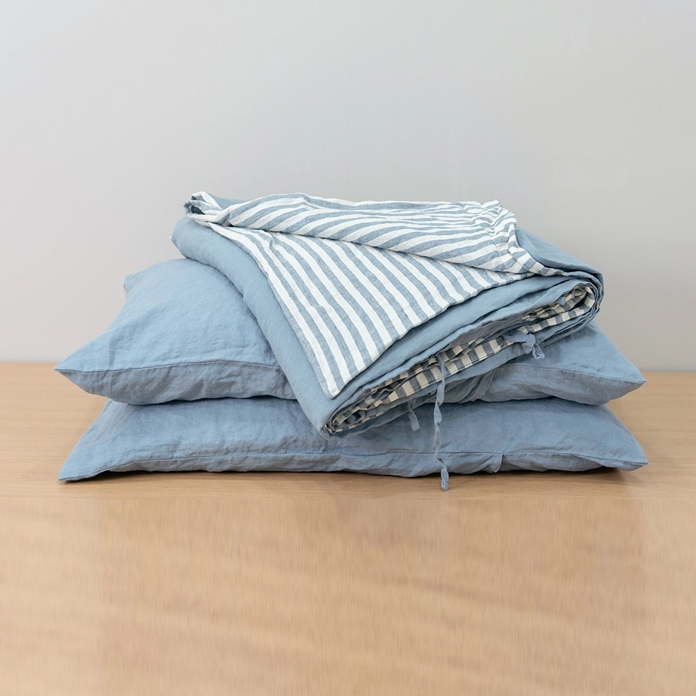 Home Hotel Bedding Solid Stripe 100% Pure Linen Duvet Cover Set With Pillowcase 1