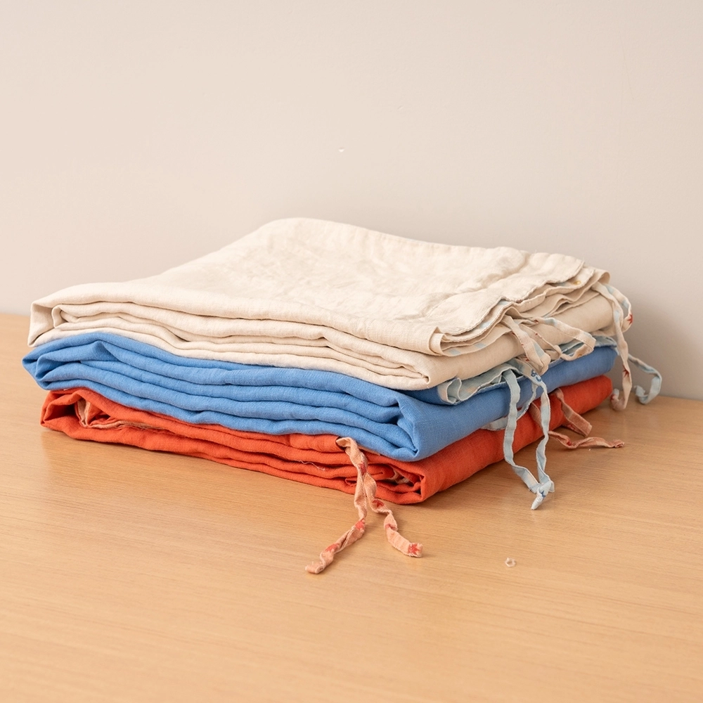 Custom Size Digital Print Logo Tie Closure 100% Linen Fabric Duvet Cover Set 1