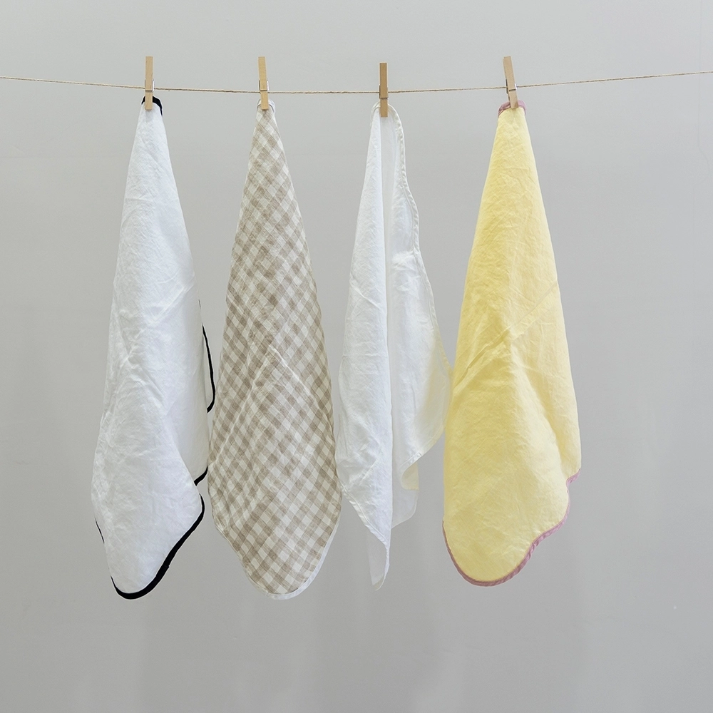 Custom Colored Bound Wave Edge French Linen Napkins for Wedding Banquet 1