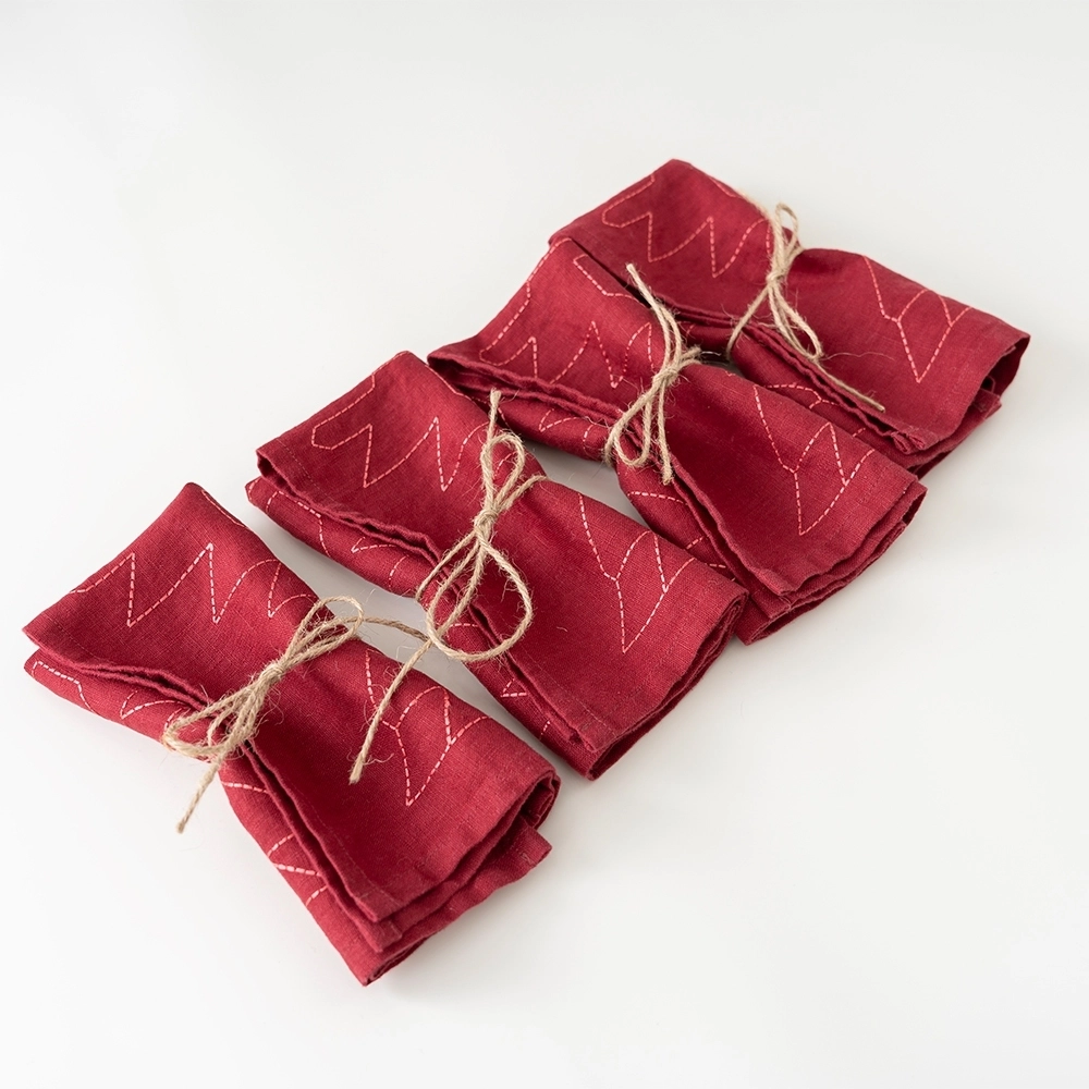 Custom Handmade Embroidery Logo Roll Hem Edge 100% Flax Linen Napkin 1