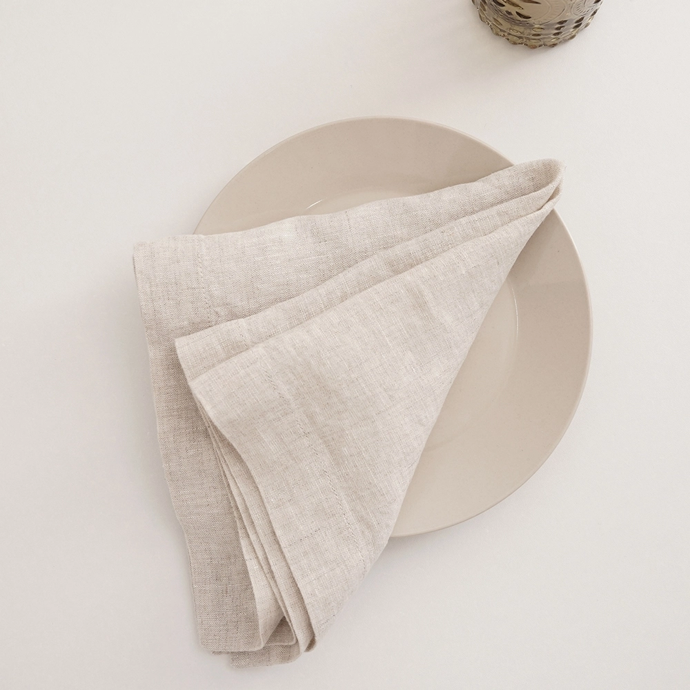 Eco-friendly Solid 3cm Roll Hem Edge Natural Linen Table Napkin for Home Restaurant 1
