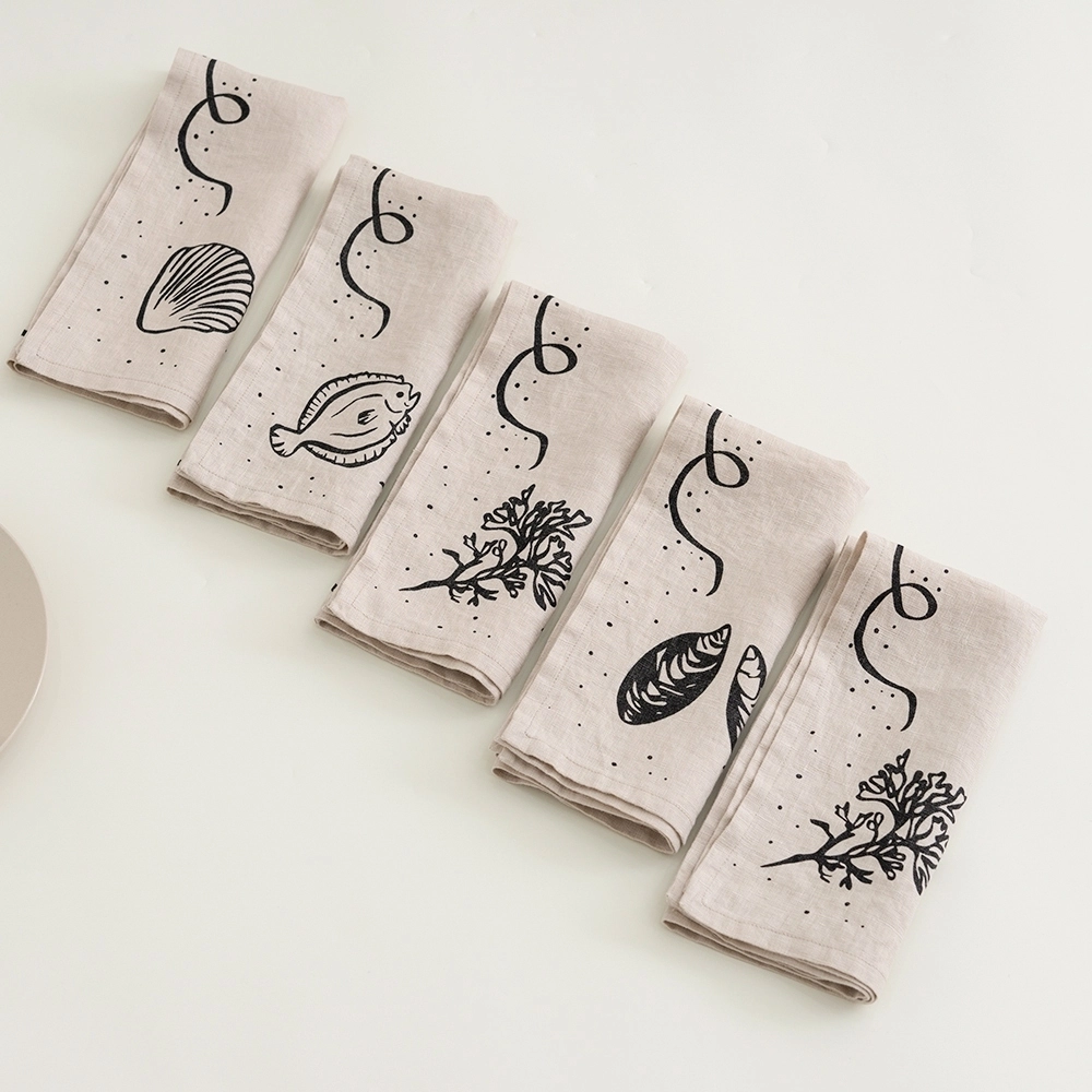 Digital Printed Logo Rolled Hem Edge 100% Natural Linen Table Napkin for Events 1