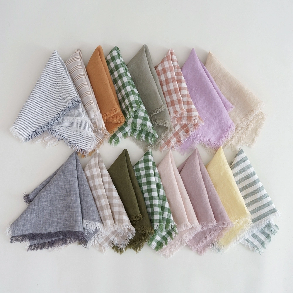 Wholesale Custom Square Wedding Dinner 100% Pure Linen Fringe Edge Table Napkin 1