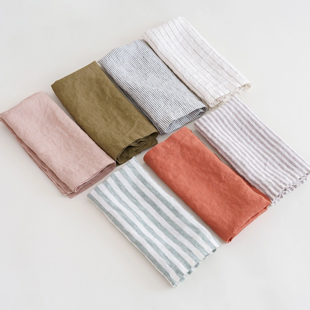 Simple Style 2cm Roll Hem Multi Color 100% Pure Linen Table Napkin for Restaurant 1