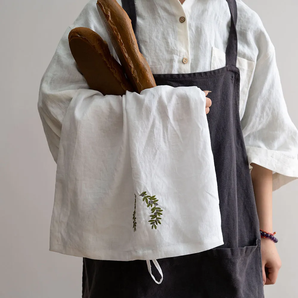 Custom Embroidery Logo Hem Stitch Nature Linen Tea Towel for Kitchen Coffee 1