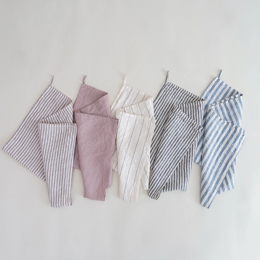 Custom Solid Stripe Color Rectangle Pure Linen Fabric Kitchen Tea Towel for Home Hotel 1