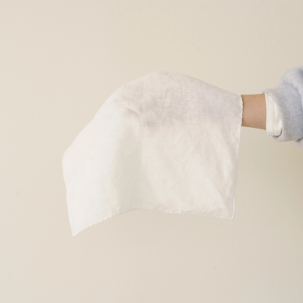 Hand Made Roll Edge Square Organic White Linen Kitchen Tea Towel for Home 1