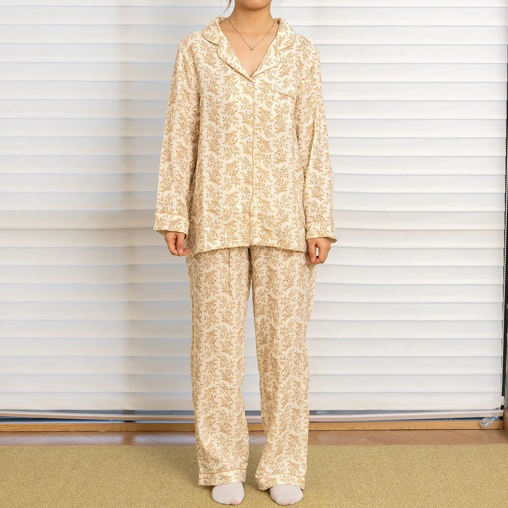 Vintage Style Lightweight Soft Floral Printed Cotton Pajamas Sleepwear Set for Girls 1