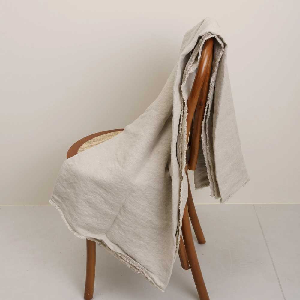 Home Hotel Throw Stonewashed Heavy Weight Flax Linen Blanket with Fringe Edge 1