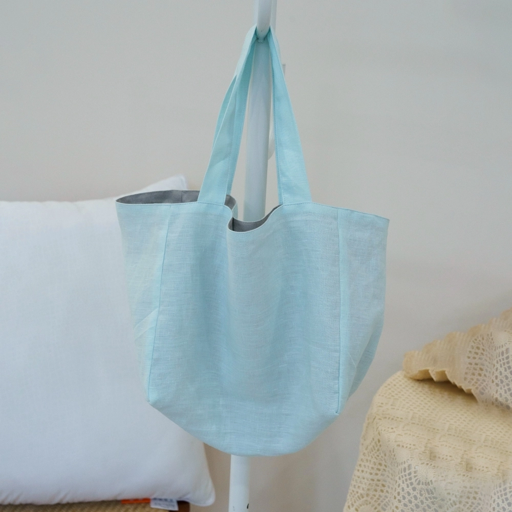 Plain Blank Double Layer Women Shopping Hand Bag Flax Linen Tote Bag with Inside Pocket 1