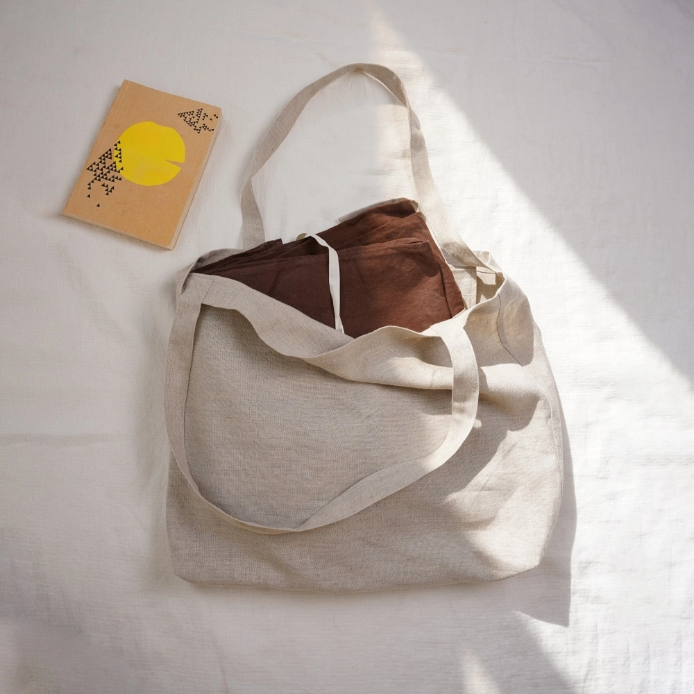 Medium Size Plain Women Shopping Bag Linen Tote Bag with Inside Pocket 1