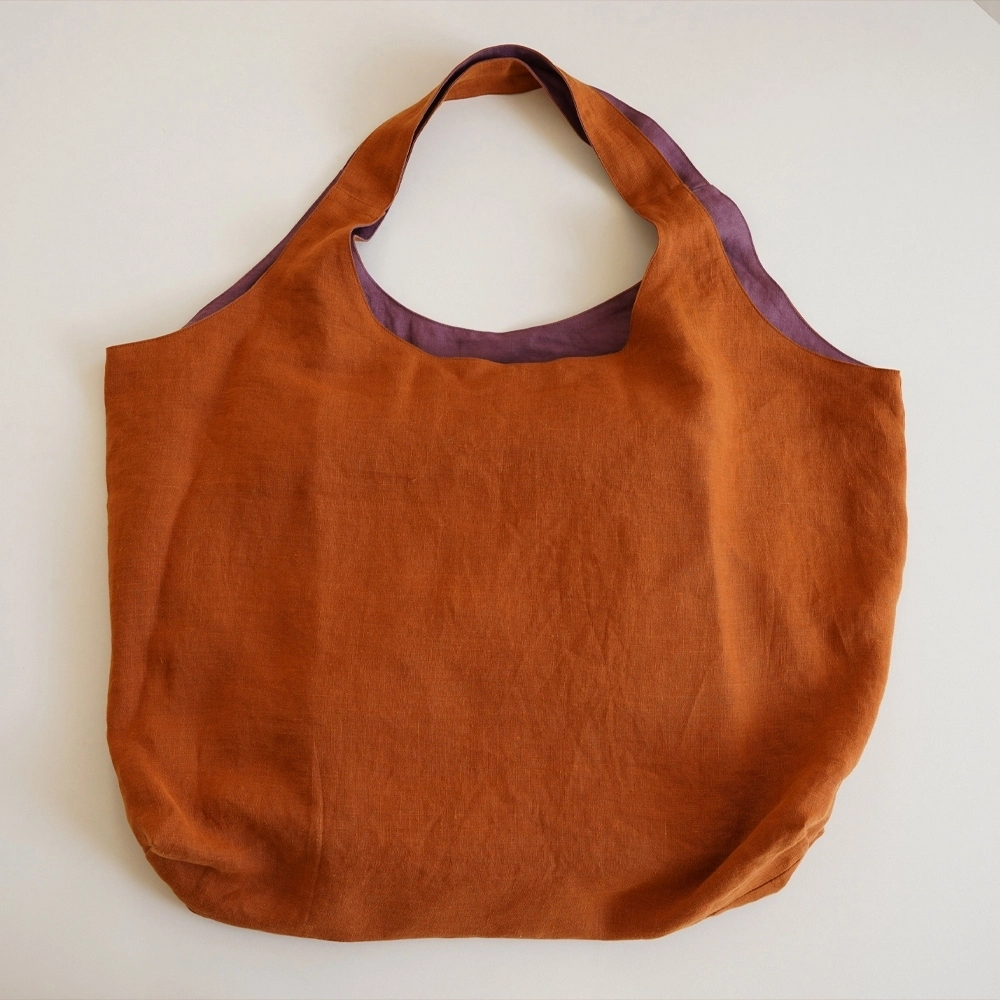 Large Size Double Layer Solid Reversible Shopping Bag French Linen Tote Bag for Women 1