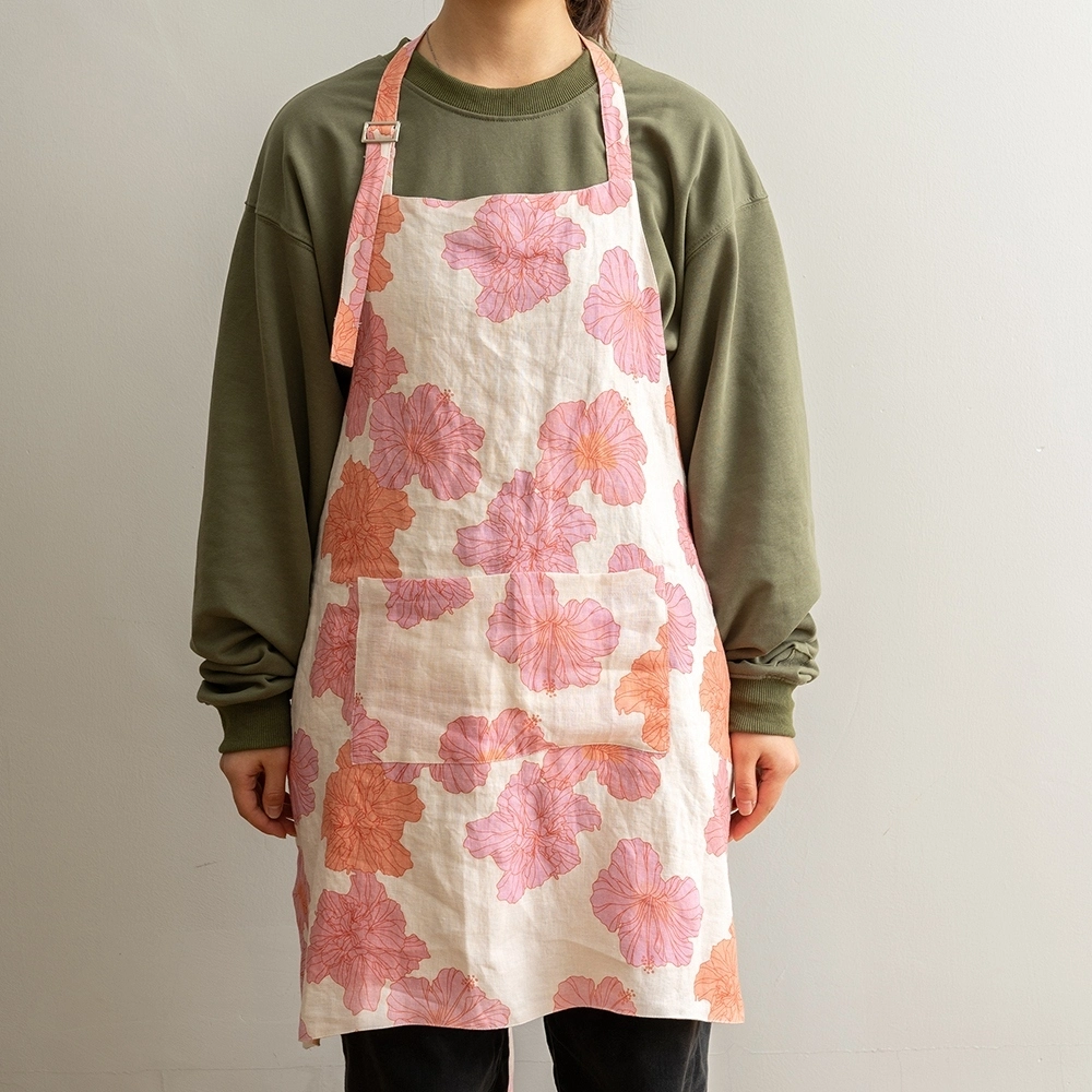 Custom Printed Adjustable 100% French Washed Linen Kitchen Cooking Apron with Pockets 1