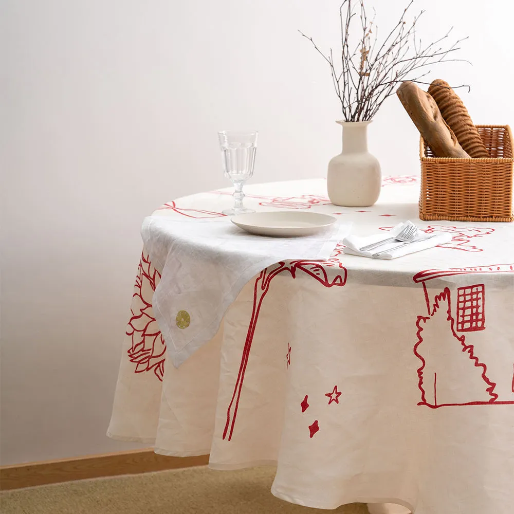 Custom Handmade Washable 100% Natural Linen Round Tablecloth Cover for Party Dinning 1