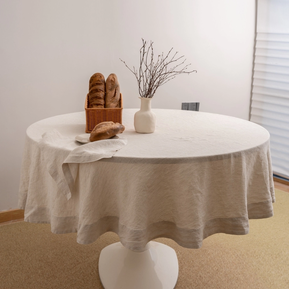 Premium Natural Round Linen Tablecloths For Wedding Banquet 1