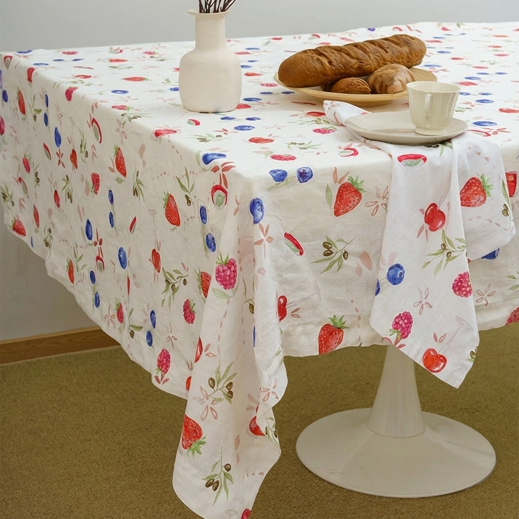 Home Restaurant Rectangle Table Cloth Sublimation Printed Fruit Logo Pure Linen Tablecloth 1