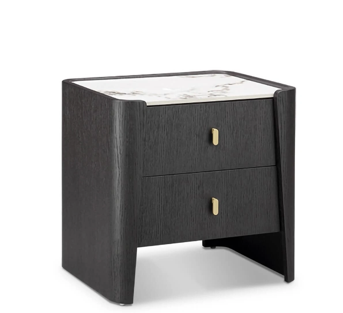 Hotel Guest Room Nightstand - 2-Drawer Modern Dark Wood Nightstand with Brass Handles | Luxury Hotel Bedroom Furniture A-1001 1
