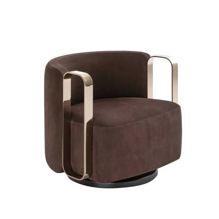 Hotel Guest Room Swivel Accent Chair - Velvet Upholstered Lounge Chair with Brass Armrests | Luxury Hotel Seating Furniture S-1001 1