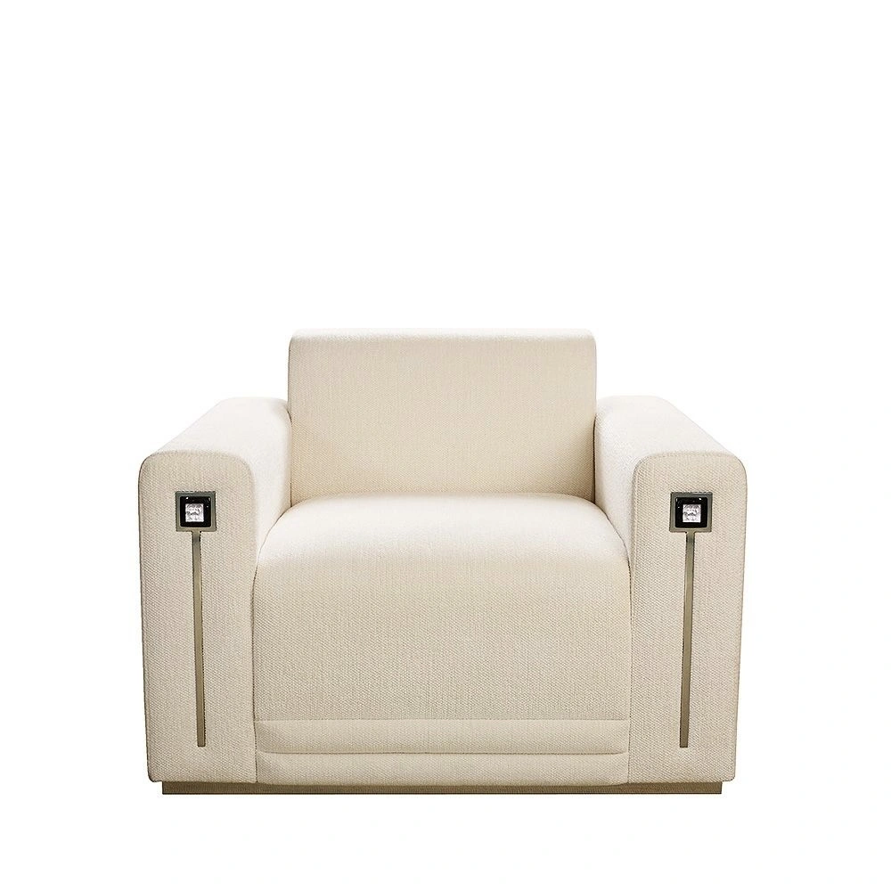 Hotel Guest Room Accent Chair with USB Charging Ports - Beige Upholstered Lounge Chair | Luxury Hotel Seating Furniture S-1003 1