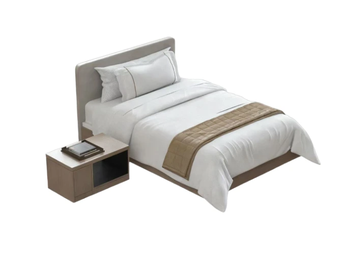 Hotel Twin Bed Set for Guest Room - Modern Upholstered Twin Beds with Integrated Nightstand | Luxury Hotel Bedroom Furniture B-1003 1