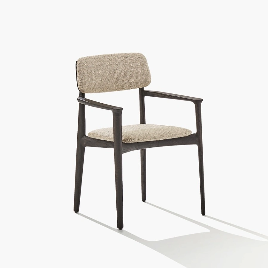 Hotel Arm Dining Chair - Linen Fabric with Dark Wood Frame | Luxury Modern Hotel Restaurant Seating D-1002 1
