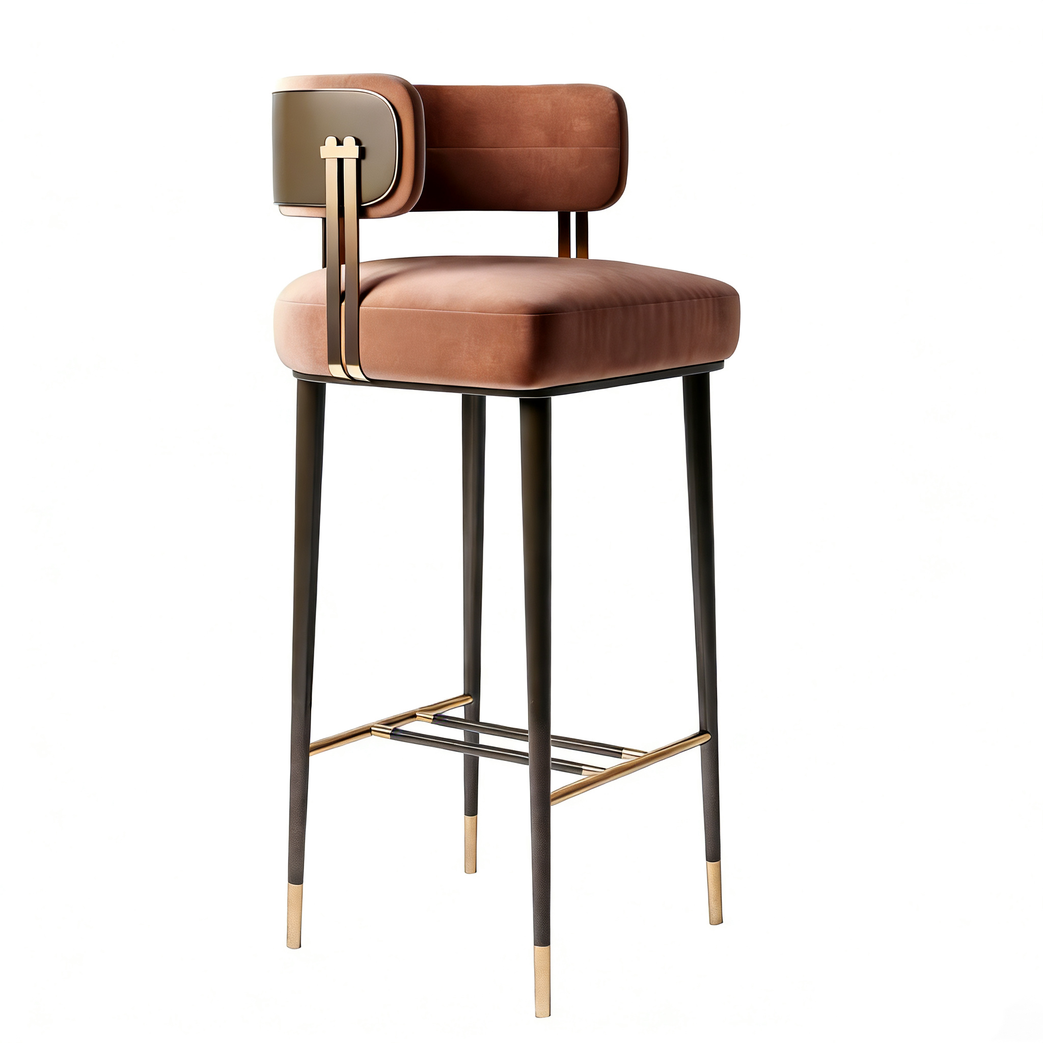 Hotel Bar Chair - Velvet Upholstered with Metal Frame & Brass Accents | Luxury Hotel Seating Furniture E-1001 1