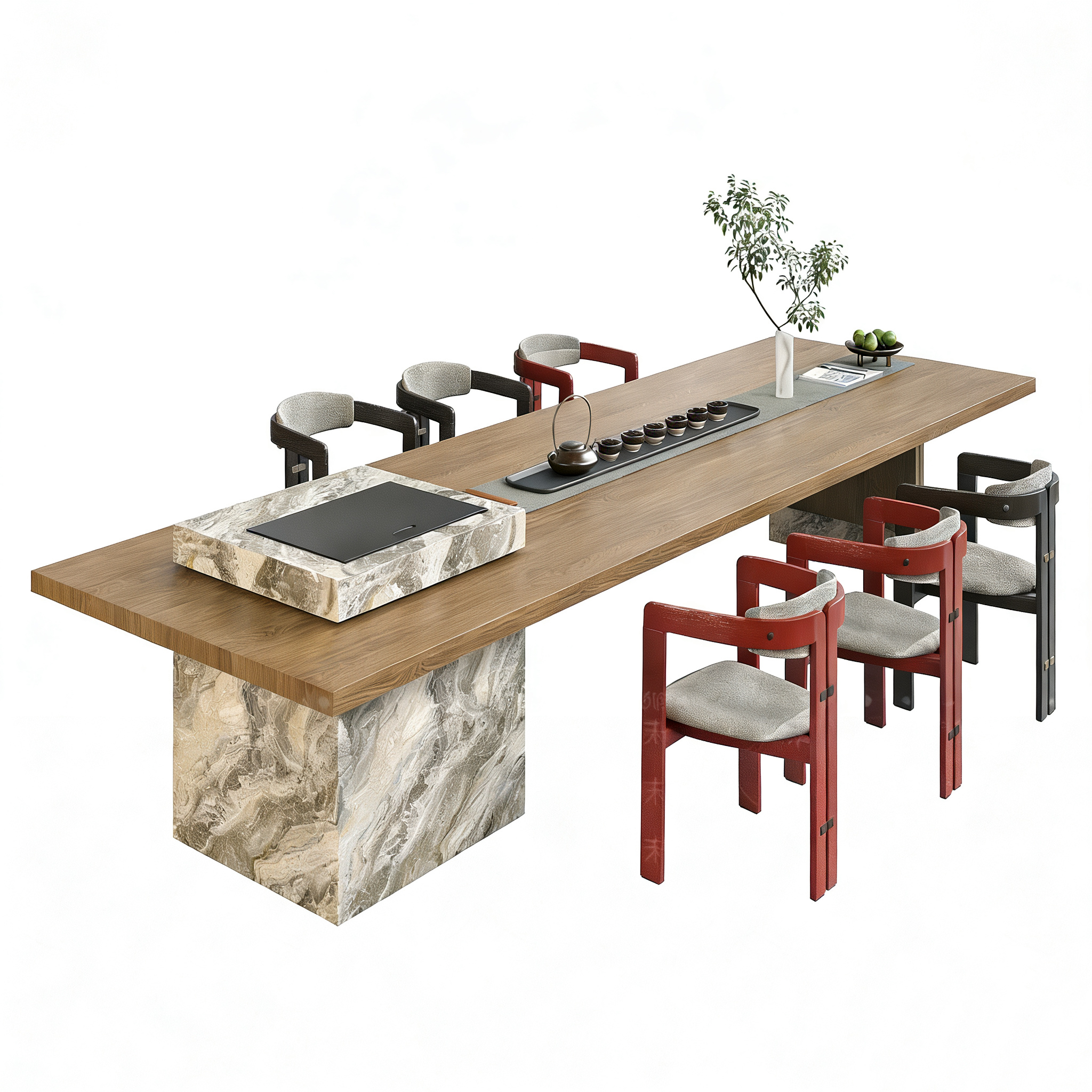 Hotel Tea Table Set - Wood Top with Marble Base & Chairs | Luxury Modern Hotel Lounge Furniture O-1003 1