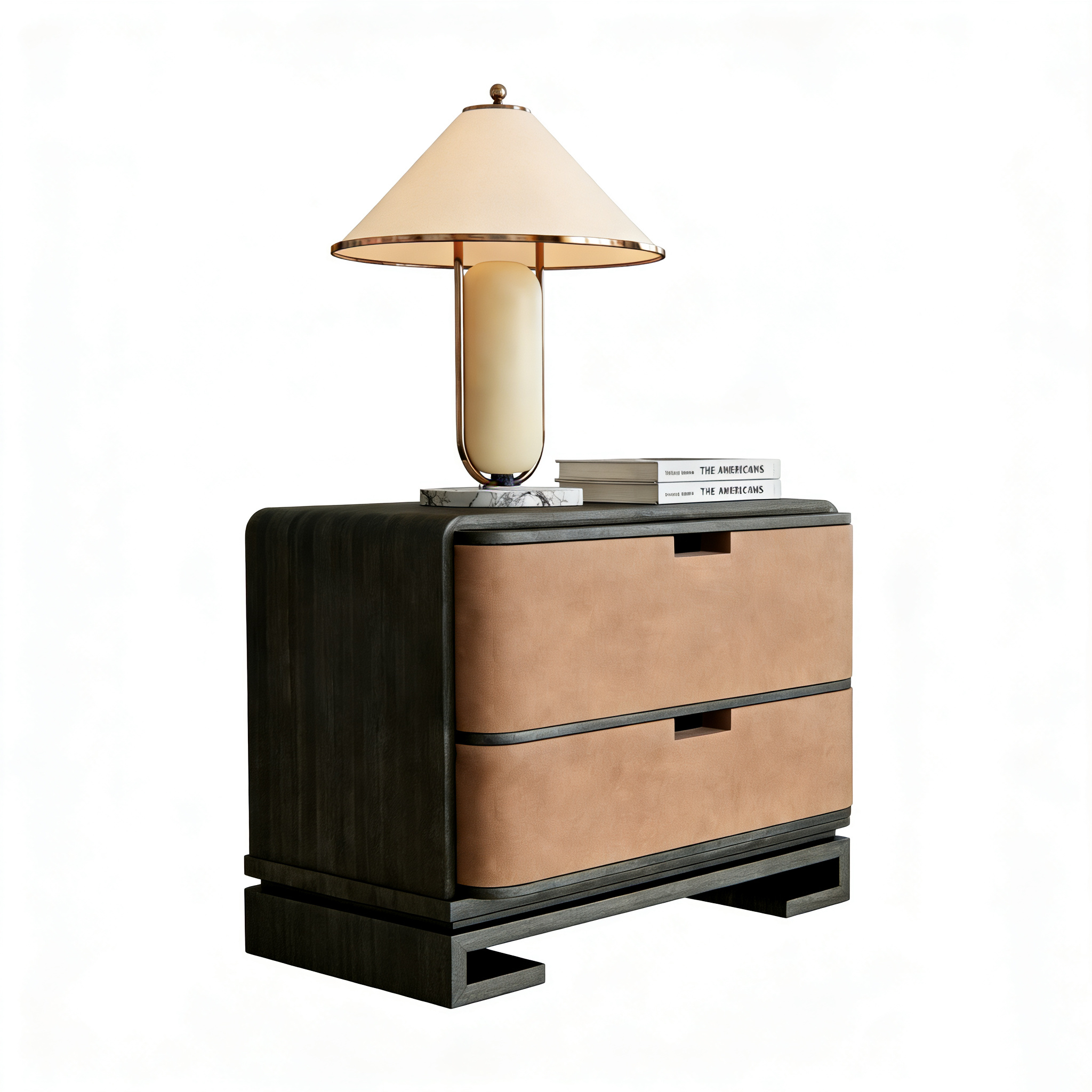 Hotel Nightstand - Wood Frame with Leather Drawers & Marble Top | Luxury Modern Hotel Room Furniture A-1004 1