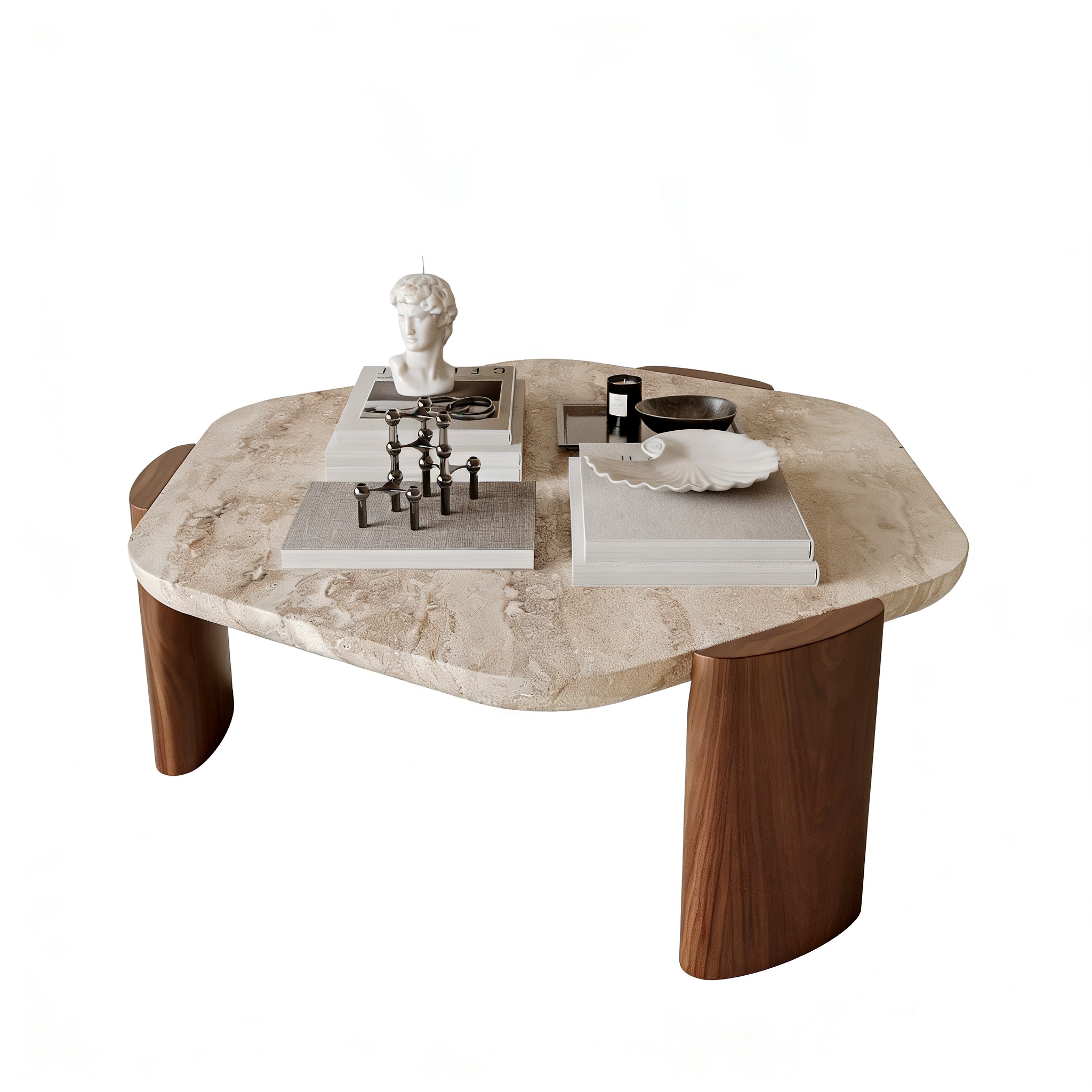 Hotel Hexagonal Coffee Table - Marble Top with Walnut Wood Legs | Luxury Modern Hotel Lounge Furniture C-1006 1