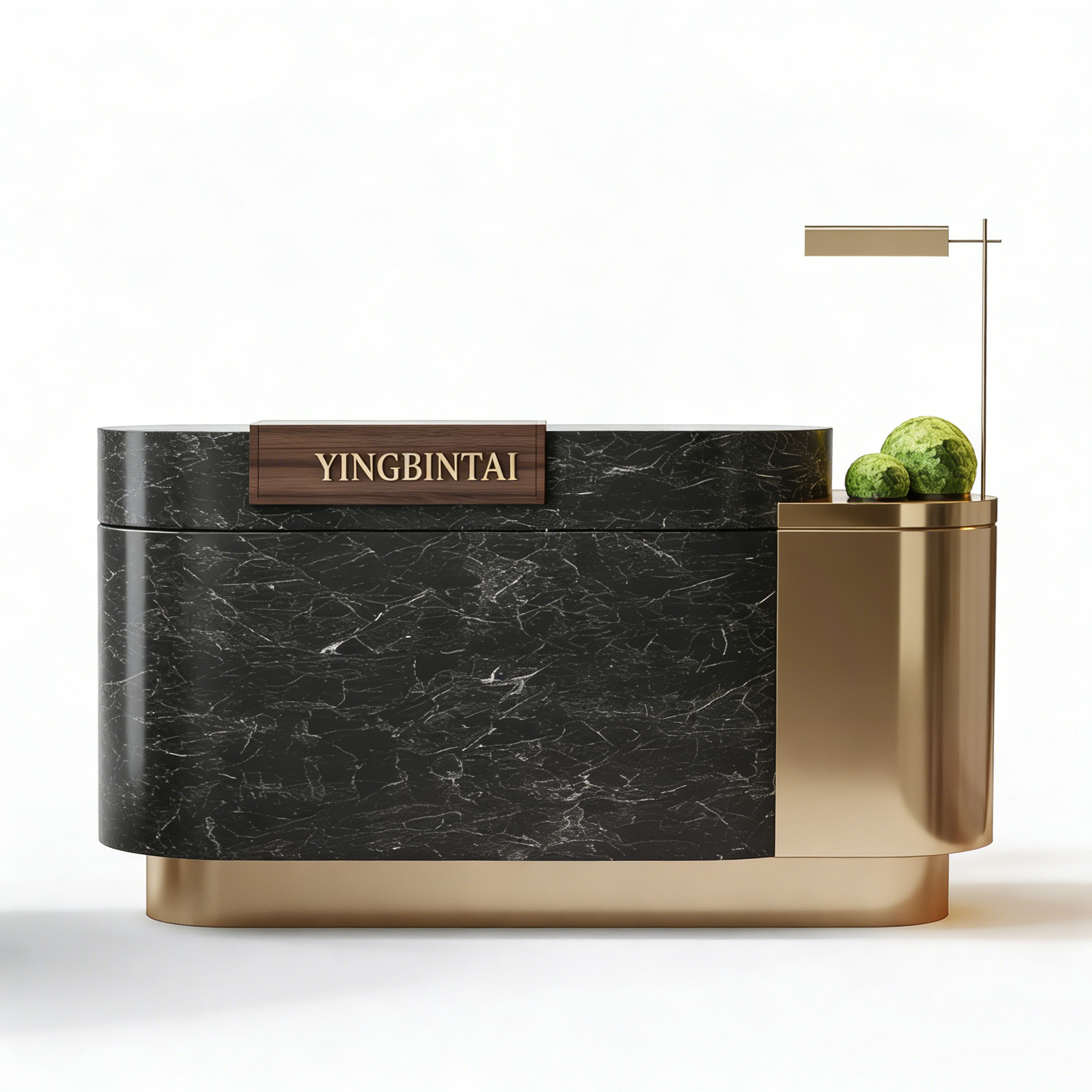 Hotel Reception Desk - Black Marble with Metal Accents | Luxury Modern Hotel Lobby Furniture O-1004 1