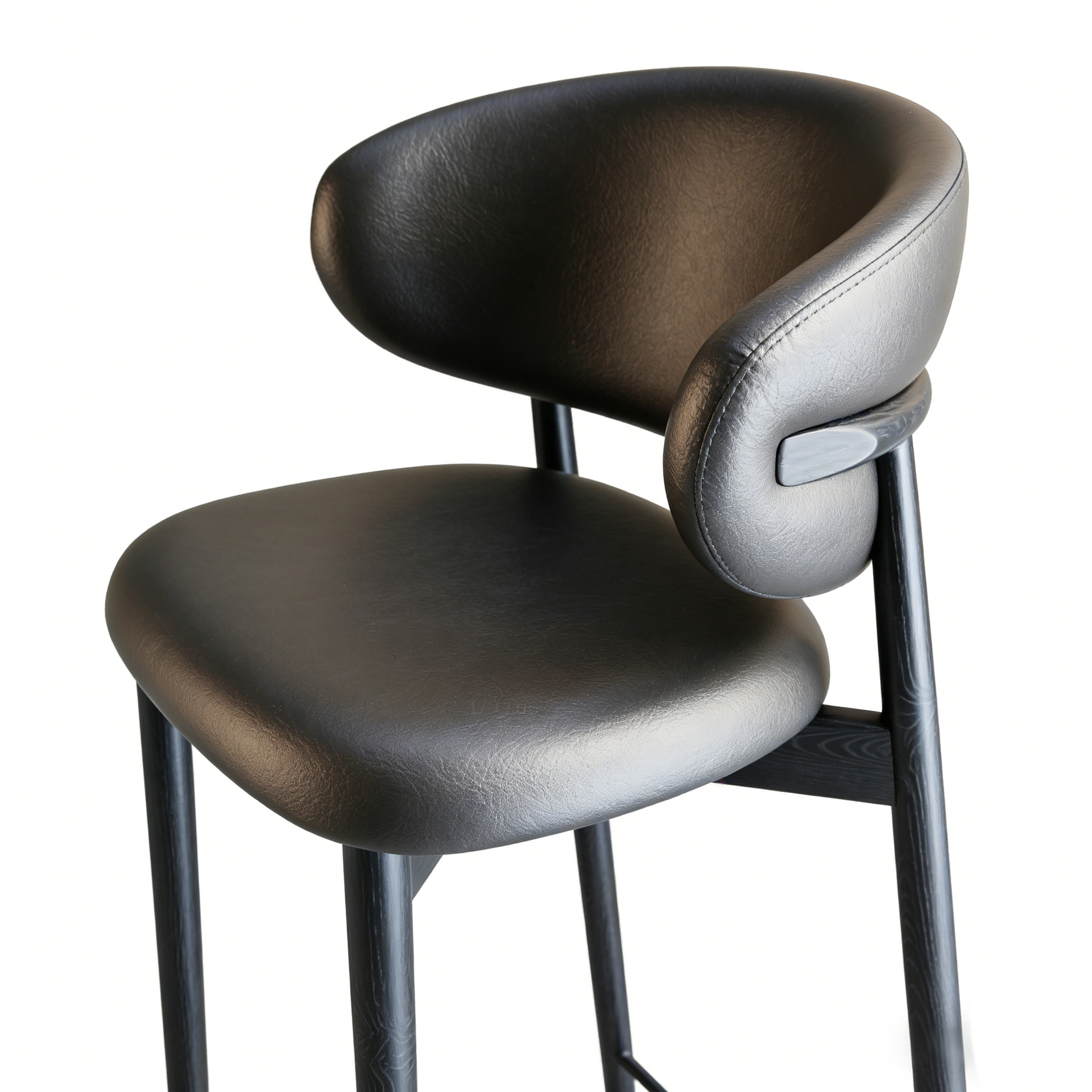 Hotel Bar Stool - Black Leather Upholstered & Wood Frame | Luxury ...