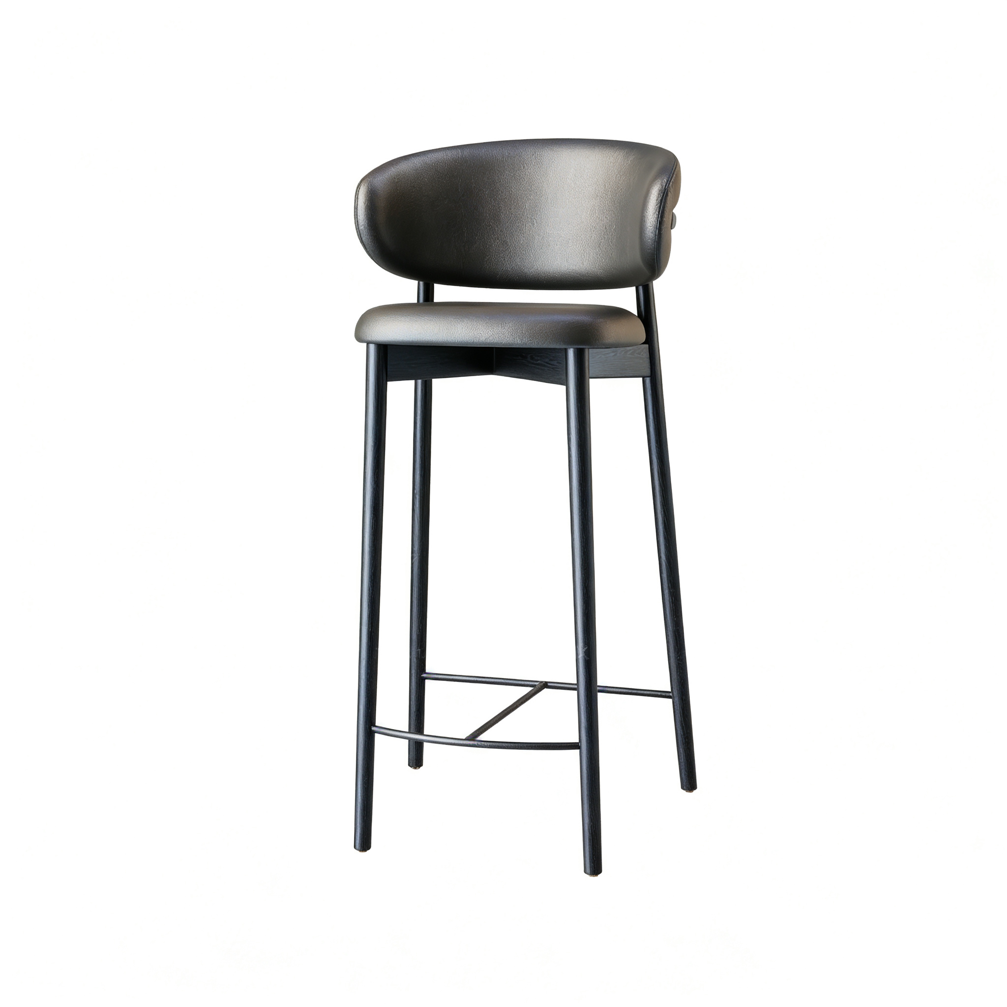 Hotel Bar Stool - Black Leather Upholstered & Wood Frame | Luxury ...