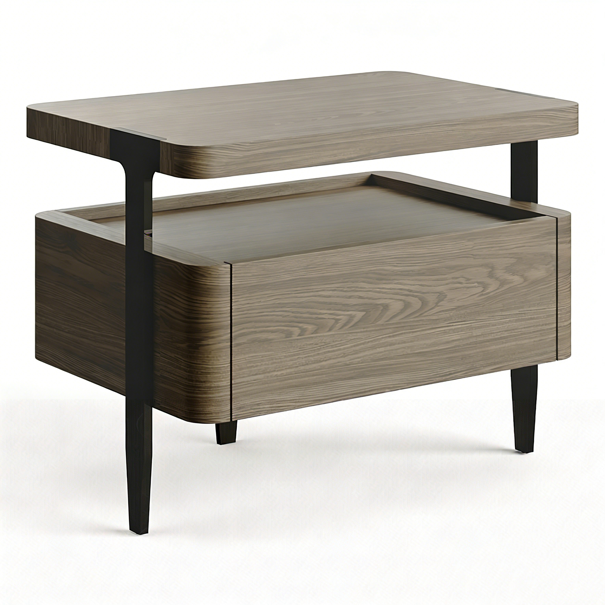Hotel Nightstand - 2-Tier Wood Top & Drawer with Metal Legs | Luxury Modern Hotel Bedroom Furniture A-1012 1