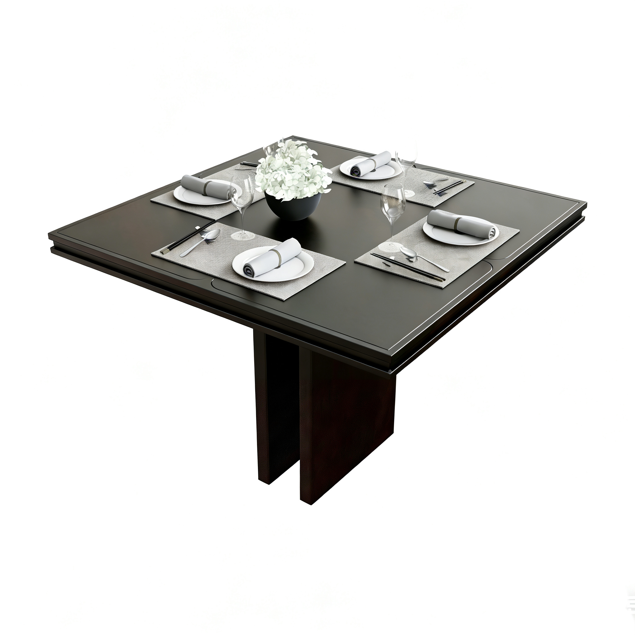 Hotel Dining Table - Square Dark Wood with Modern Base | Luxury Hotel Restaurant Furniture T-1010 1