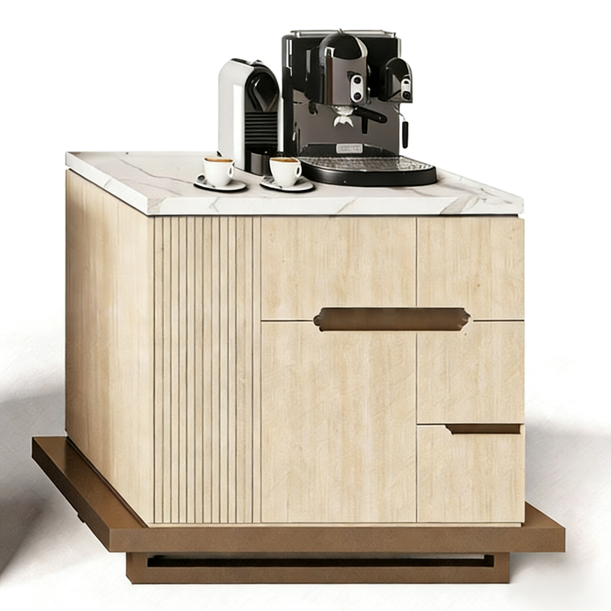 Hotel Mini Bar Cabinet - Marble Top & Light Wood Panel | Modern Hotel Guest Room Storage Furniture M-1010 1