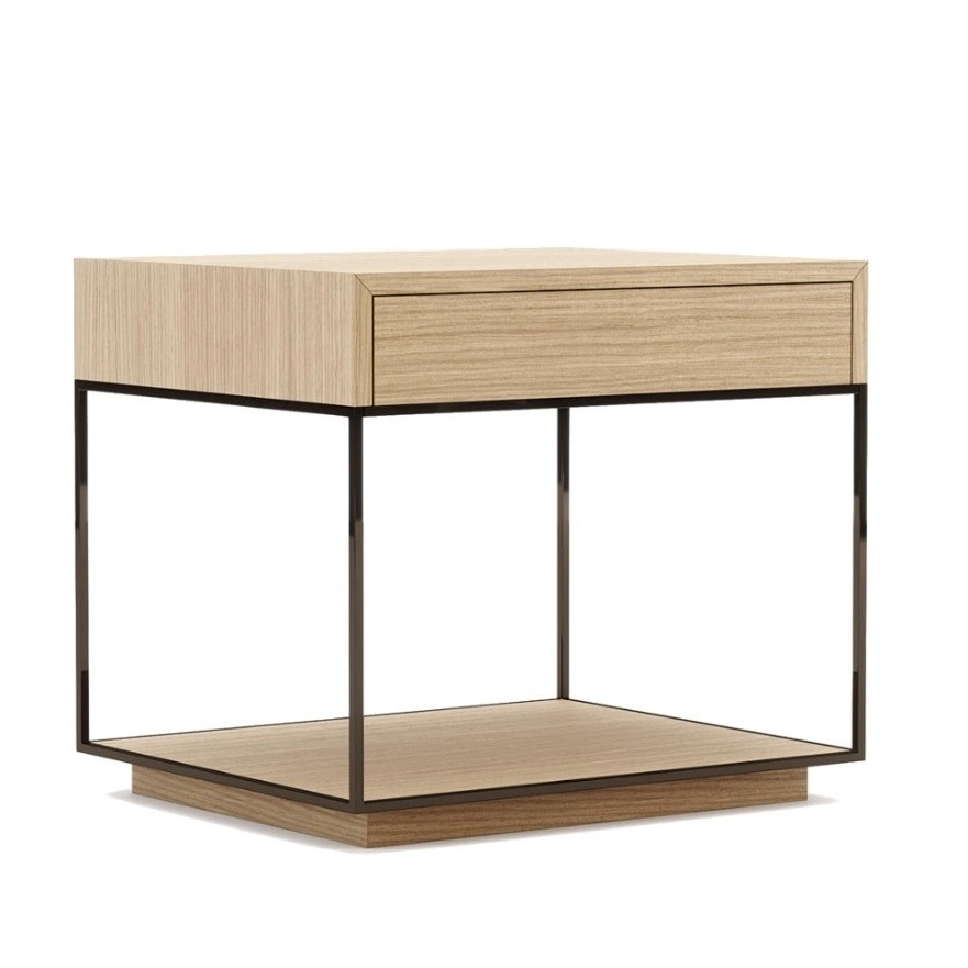 Hotel Nightstand - Light Wood Veneer with Metal Frame | Modern Hotel Guest Room Storage Furniture A-1013 1
