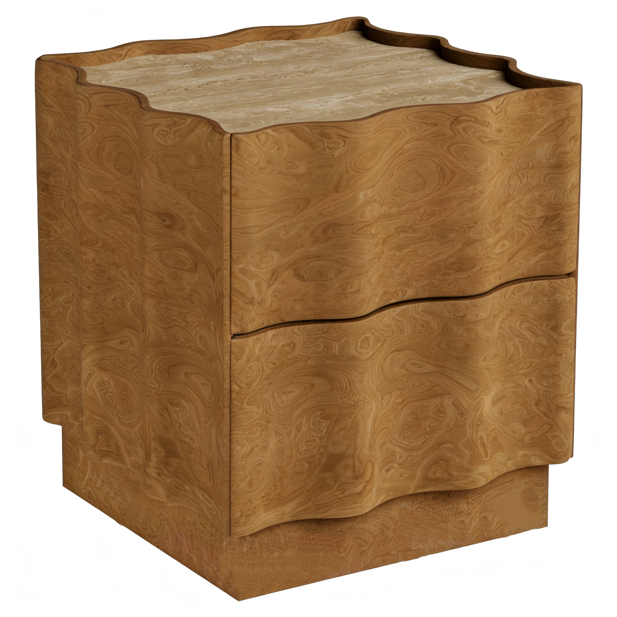 Hotel Nightstand - Figured Wood Veneer with Travertine Top | Modern Hotel Guest Room Furniture A-1015 1