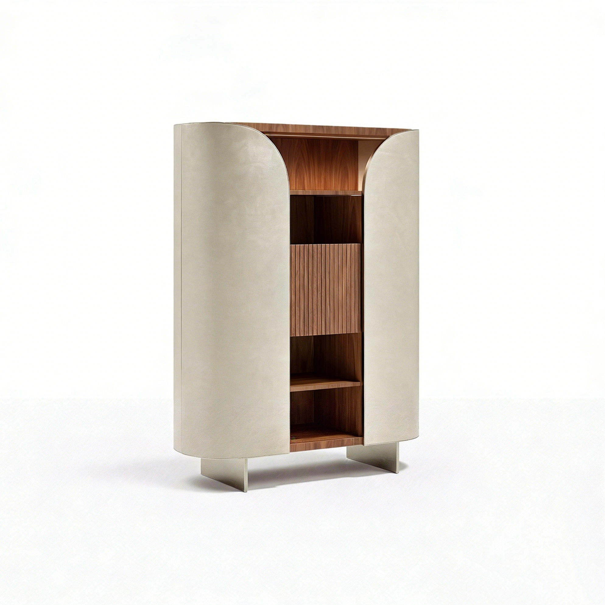 Hotel Mini Bar Cabinet - Leather & Walnut Wood Veneer | Modern Hotel Guest Room Furniture M-1014 1