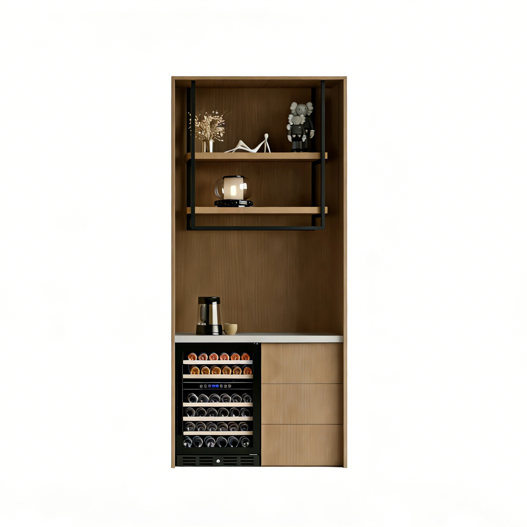 Hotel Mini Bar Cabinet - Light Wood Veneer with Wine Cooler | Modern Hotel Guest Room Furniture M-1015 1