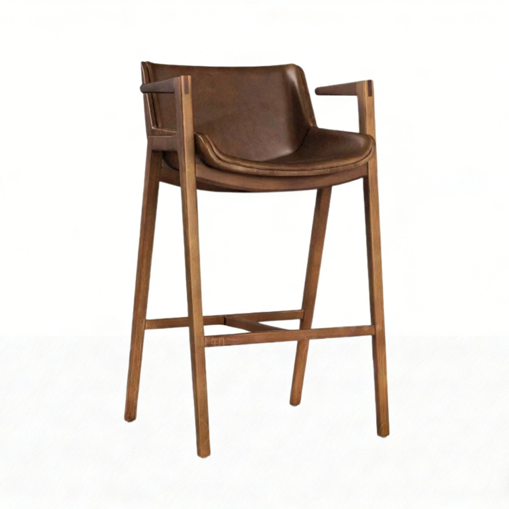 Hotel Bar Stool - Leather Upholstery with Light Wood Frame | Modern Hotel Lounge Furniture E-1014 1