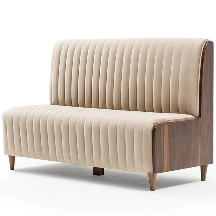 Hotel Booth Sofa - Velvet Upholstery with Walnut Wood Accent | Modern Hotel Lounge Furniture F-1014 1