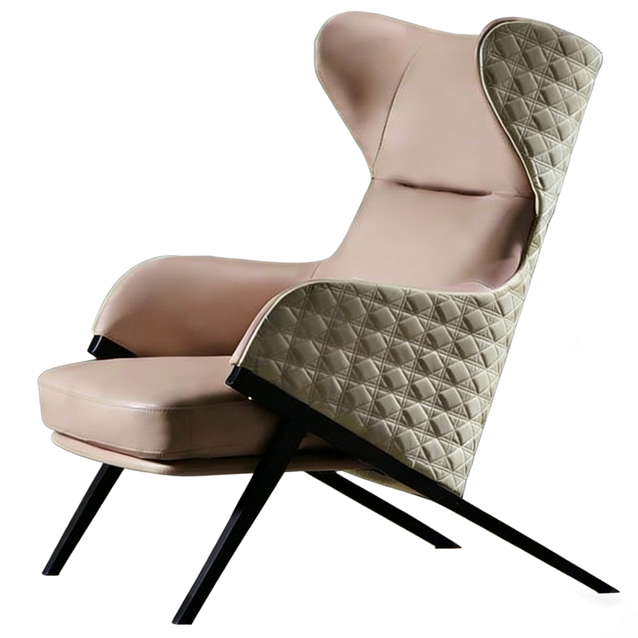 Hotel Wingback Lounge Chair - Quilted Leather Upholstery with Metal Legs | Modern Hotel Lounge Seating Furniture L-1018 1